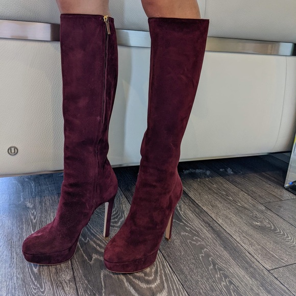 Christian Dior Burgundy Knee High Suede Boots - Picture 8 of 8